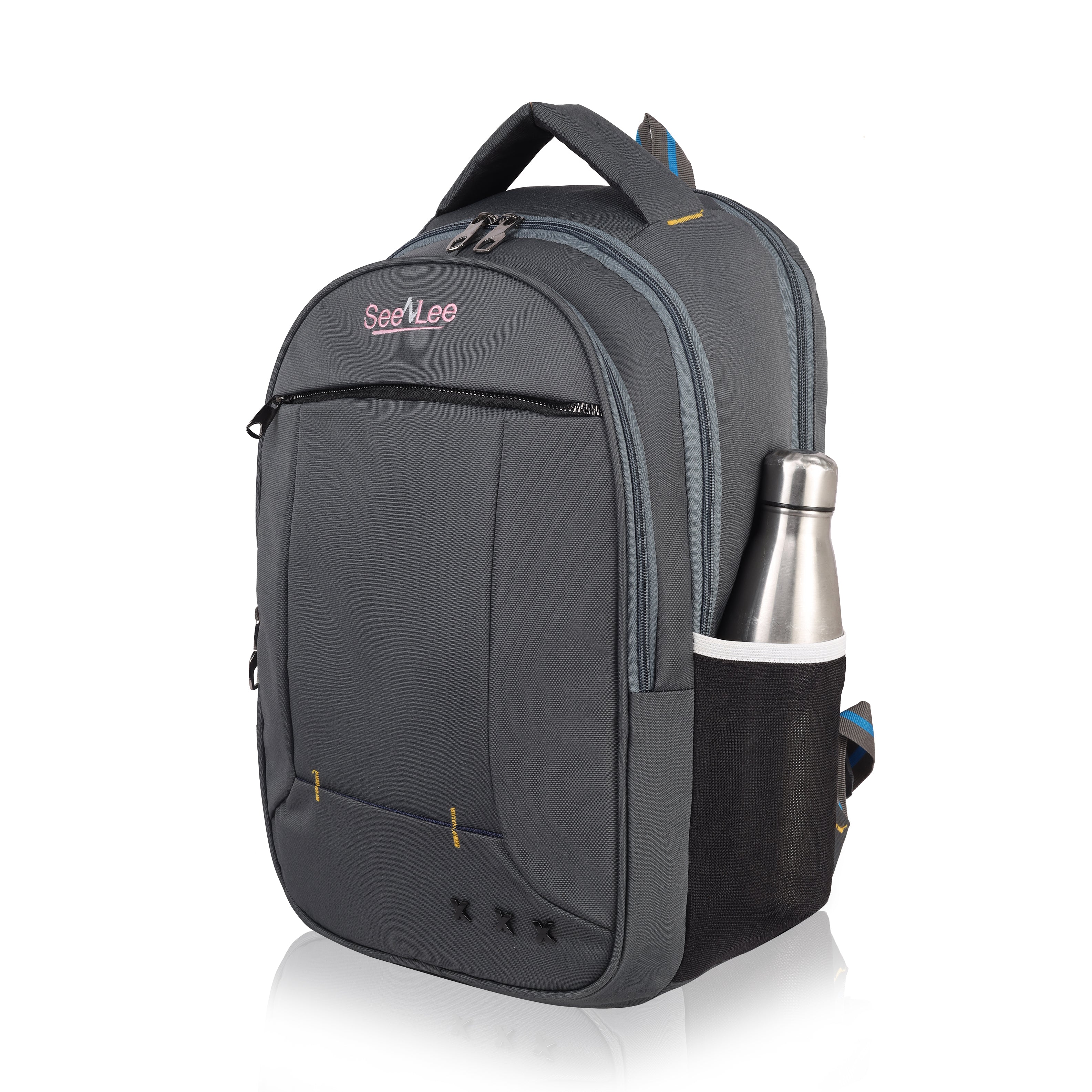 College Smart Backpack Useful for various Uses Solid Grey Colour 4 Chains cool X Design