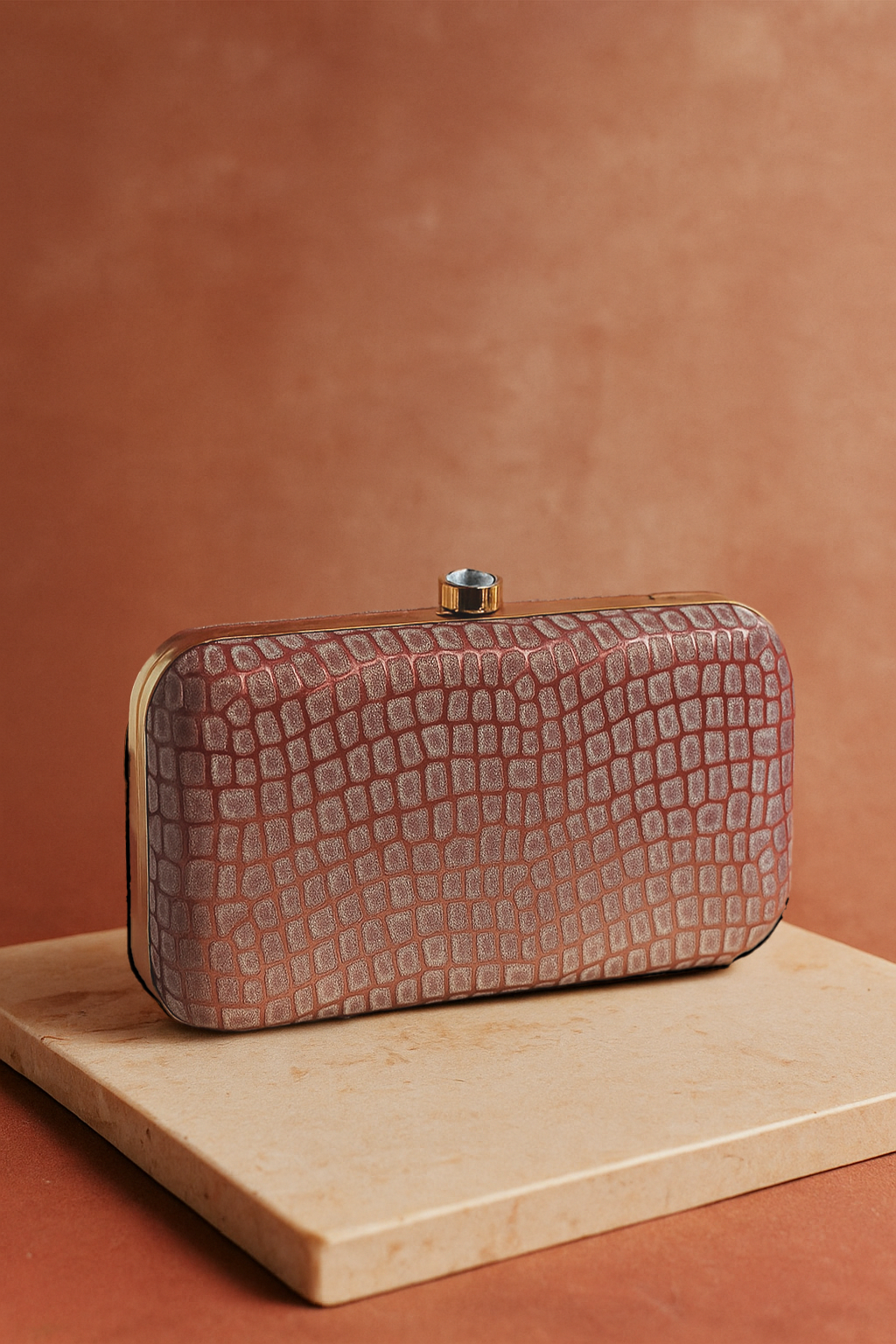 Rose Gold Textured Box Clutch