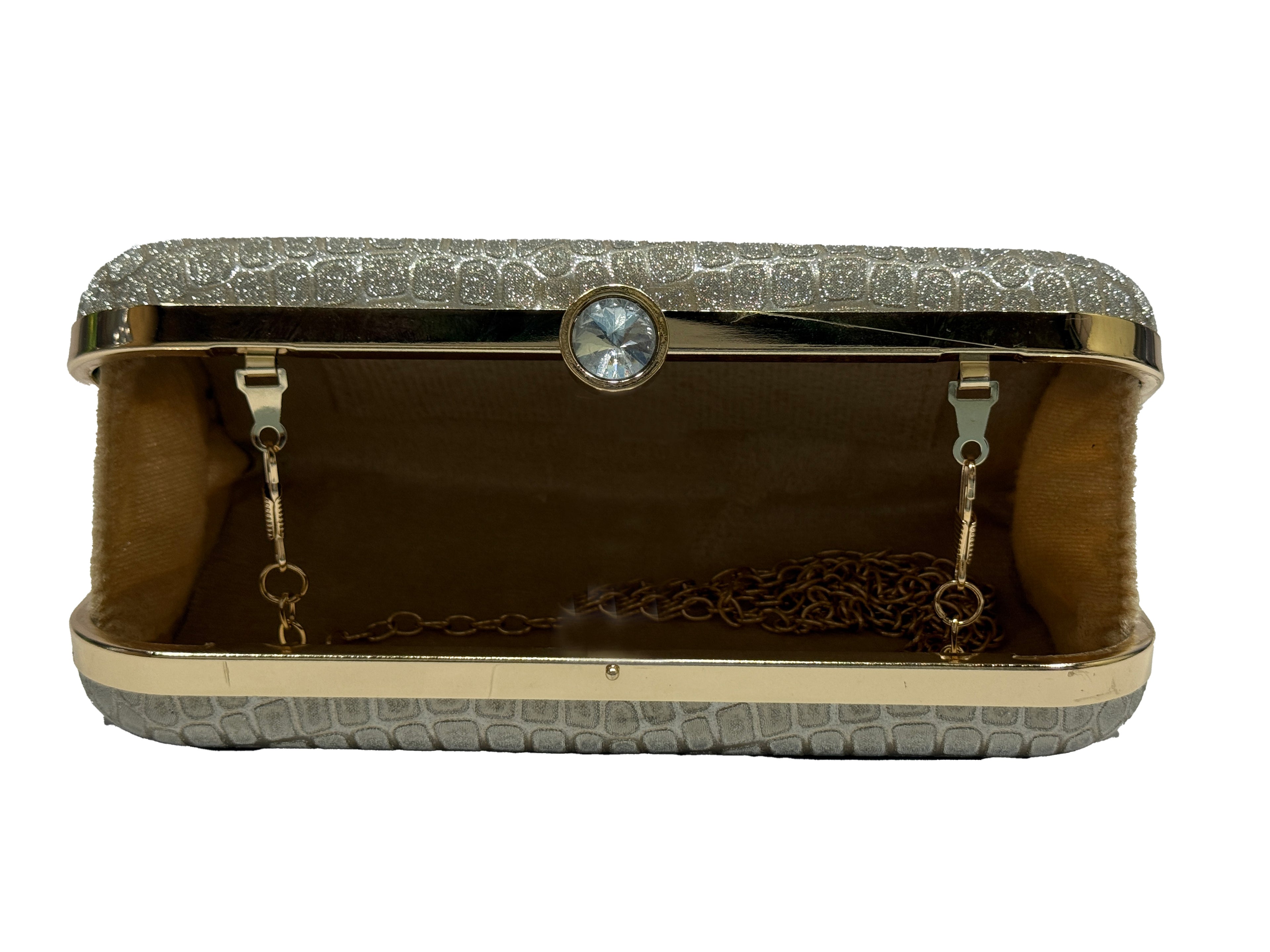 Silver Embossed Metallic Clutch