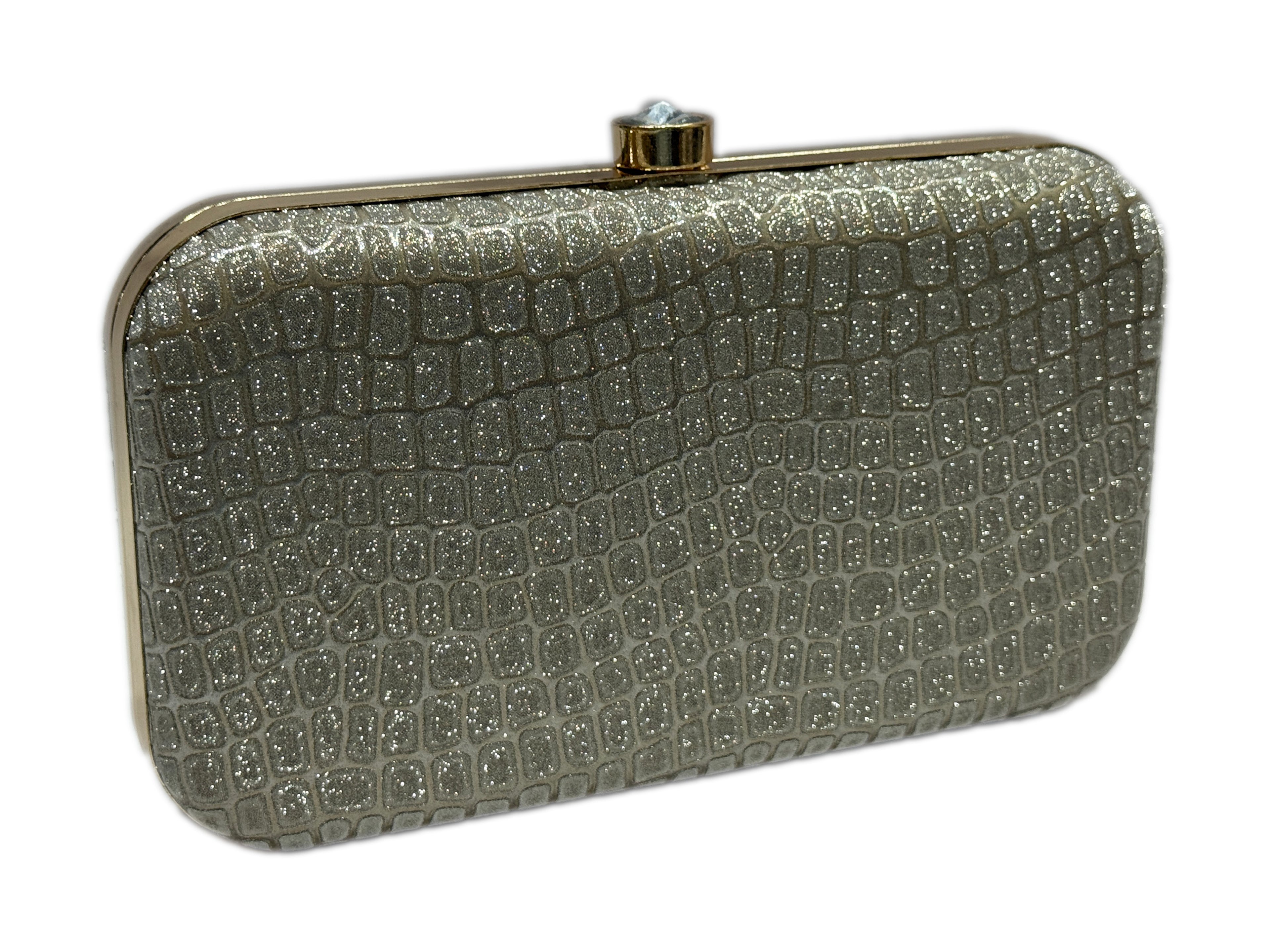 Silver Embossed Metallic Clutch