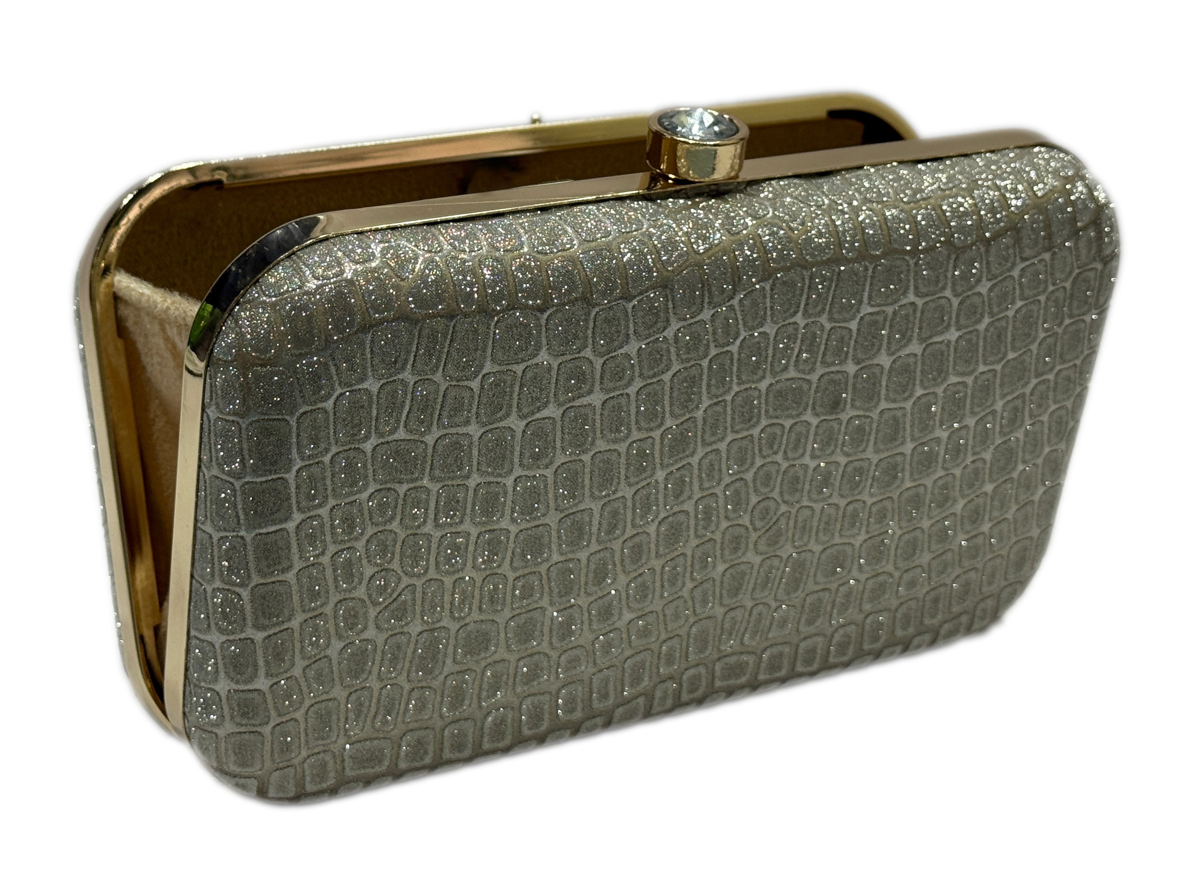 Silver Embossed Metallic Clutch