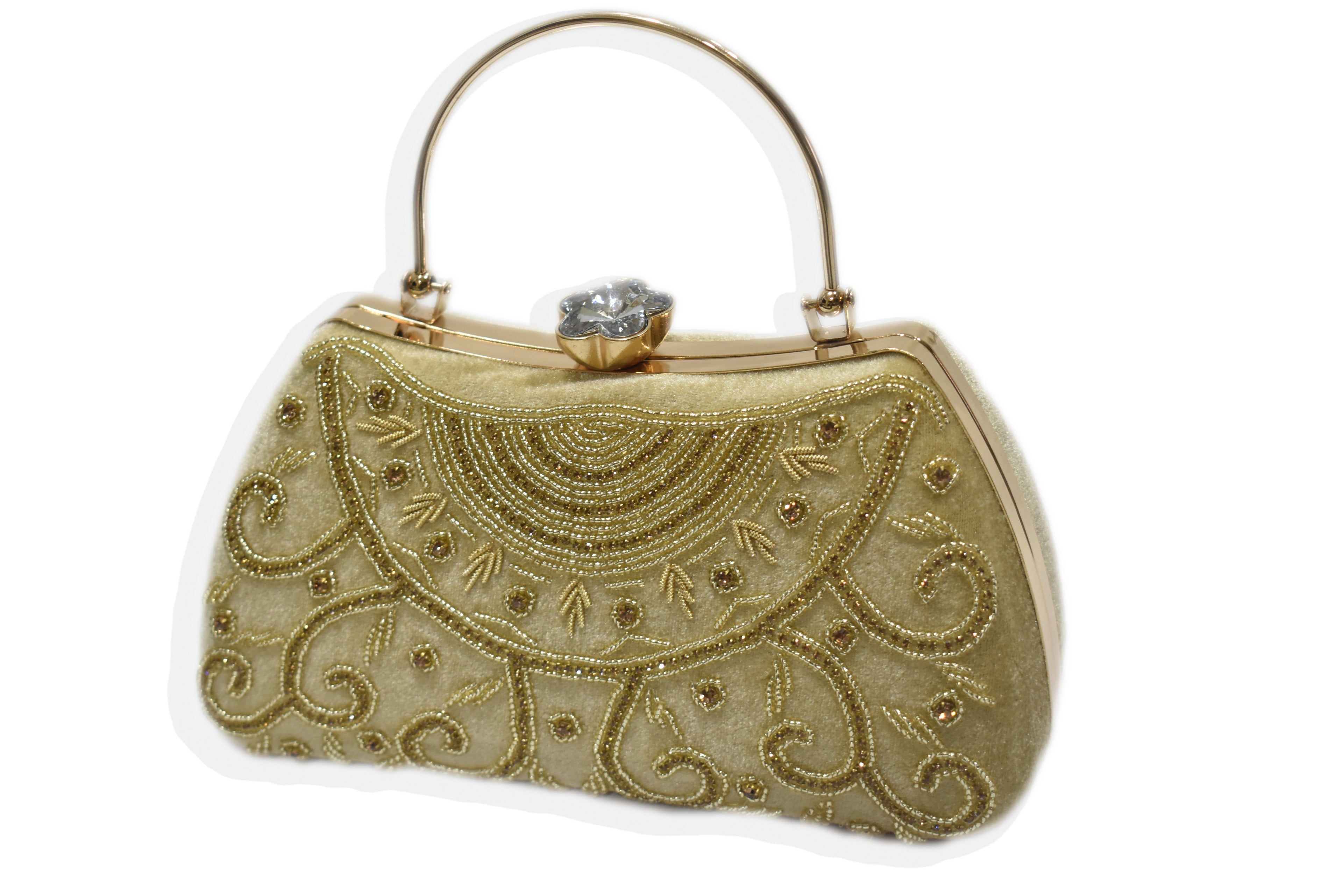 Golden Embroidered Handle Clutch