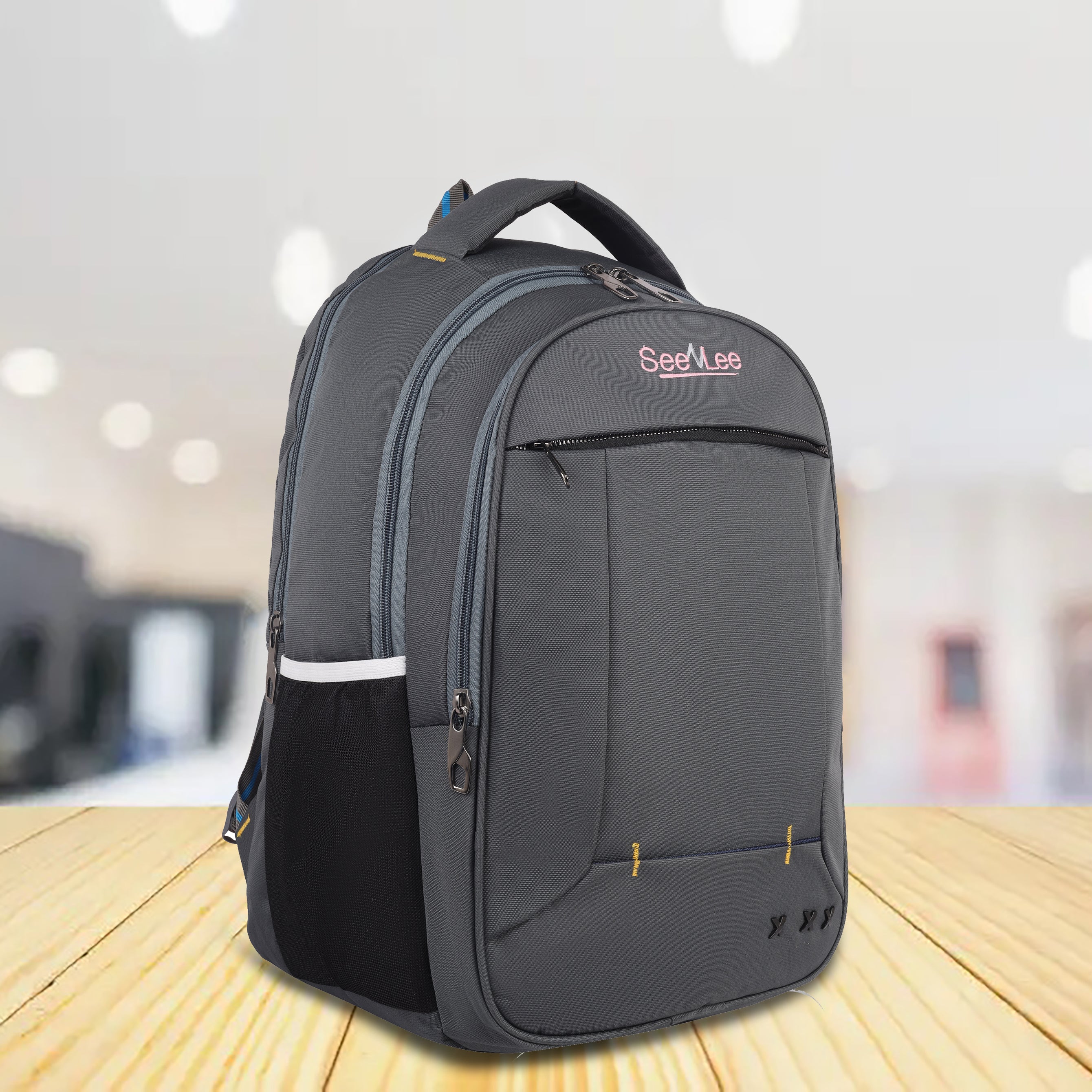 College Smart Backpack Useful for various Uses Solid Grey Colour 4 Chains cool X Design