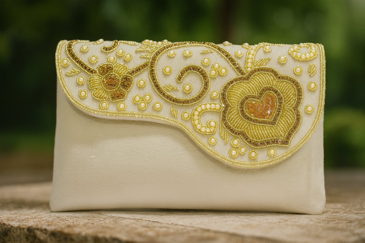 White Gold Embroidered Clutch