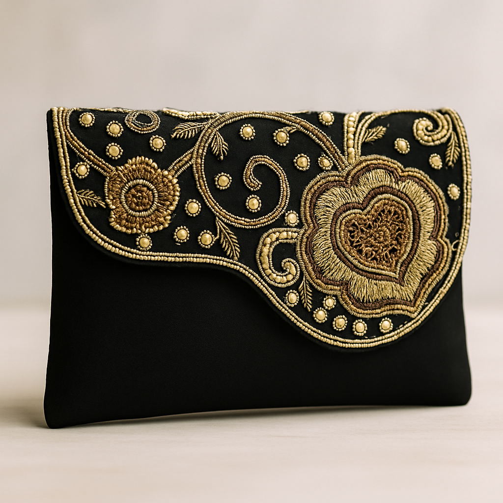 Black Gold Embroidered Clutch
