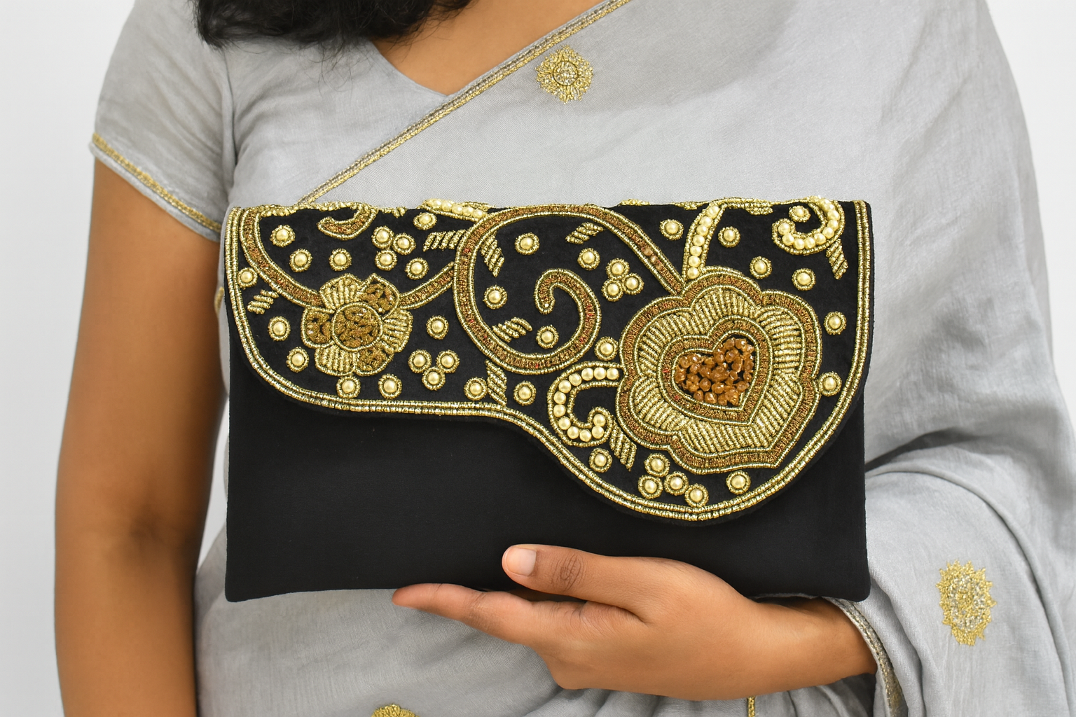 Black Gold Embroidered Clutch