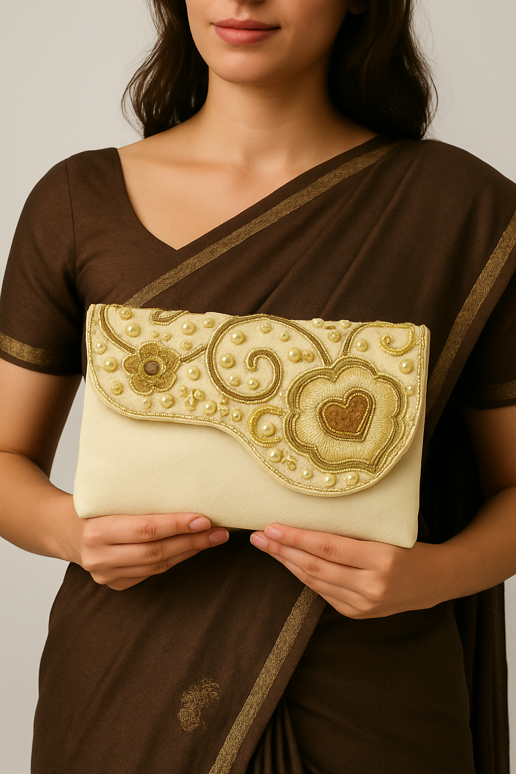 White Gold Embroidered Clutch