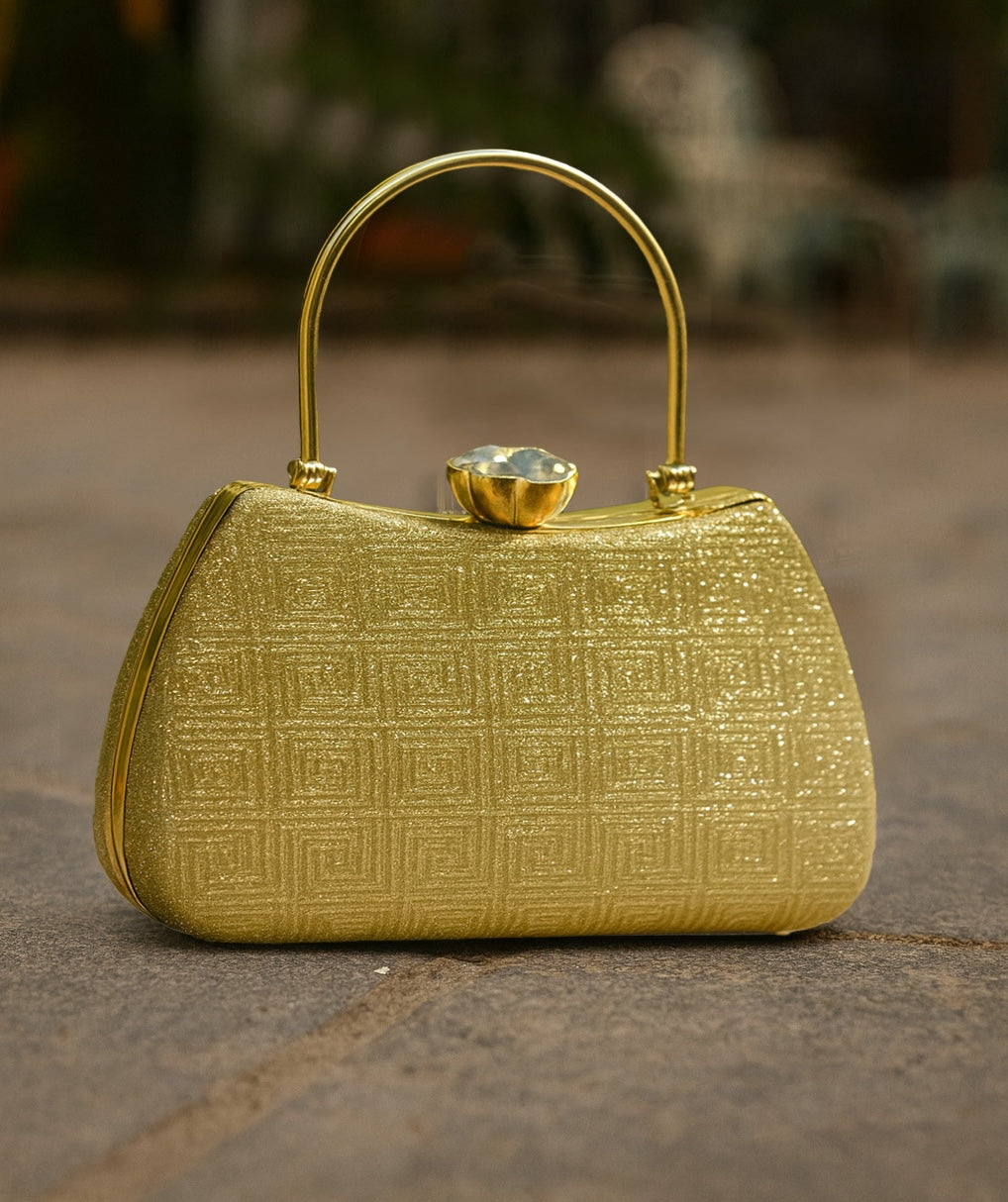 Gold Texture Handle Clutch