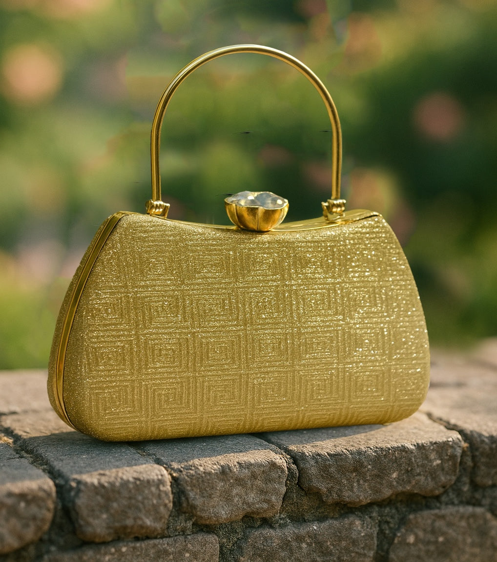 Gold Texture Handle Clutch