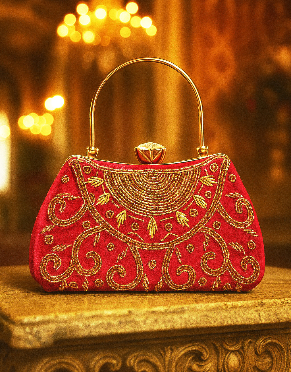 Pink Embroidered Handle Clutch