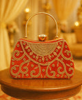 Red Embroidered Handle Clutch