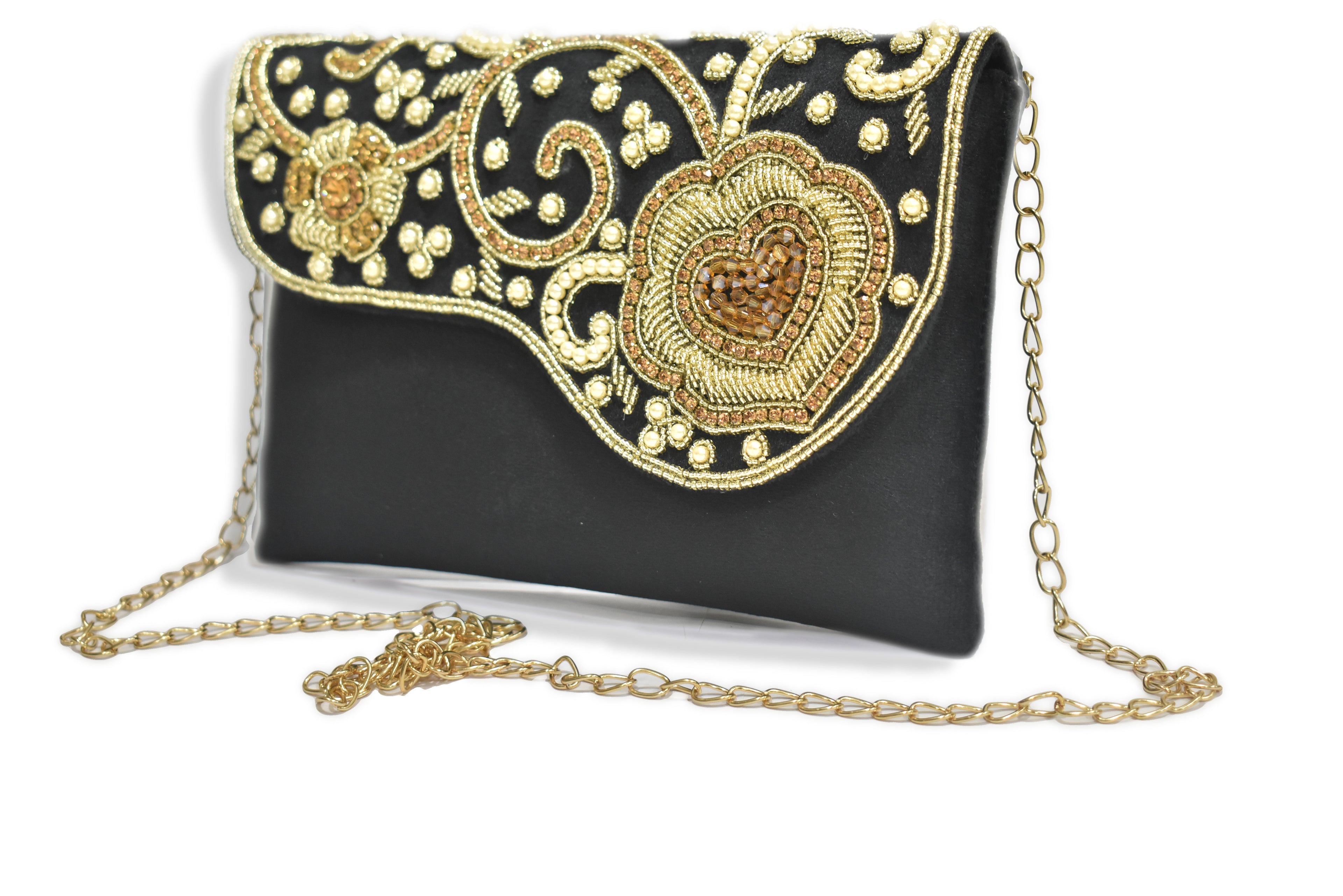 Black Gold Embroidered Clutch