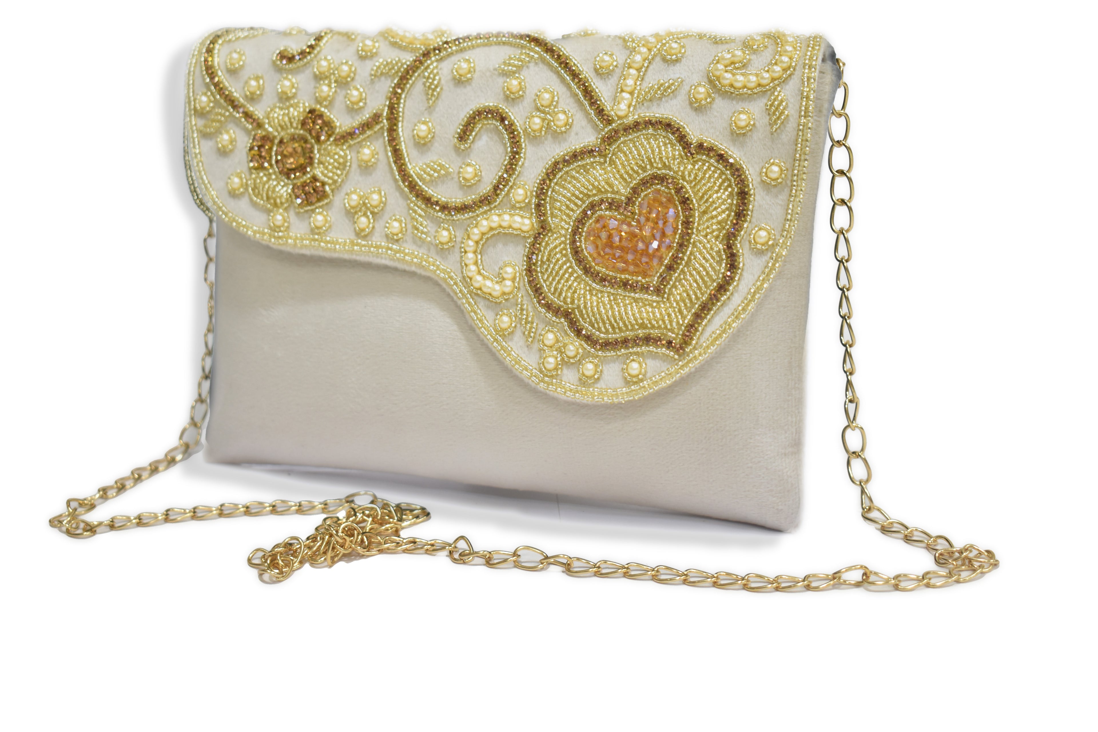 White Gold Embroidered Clutch