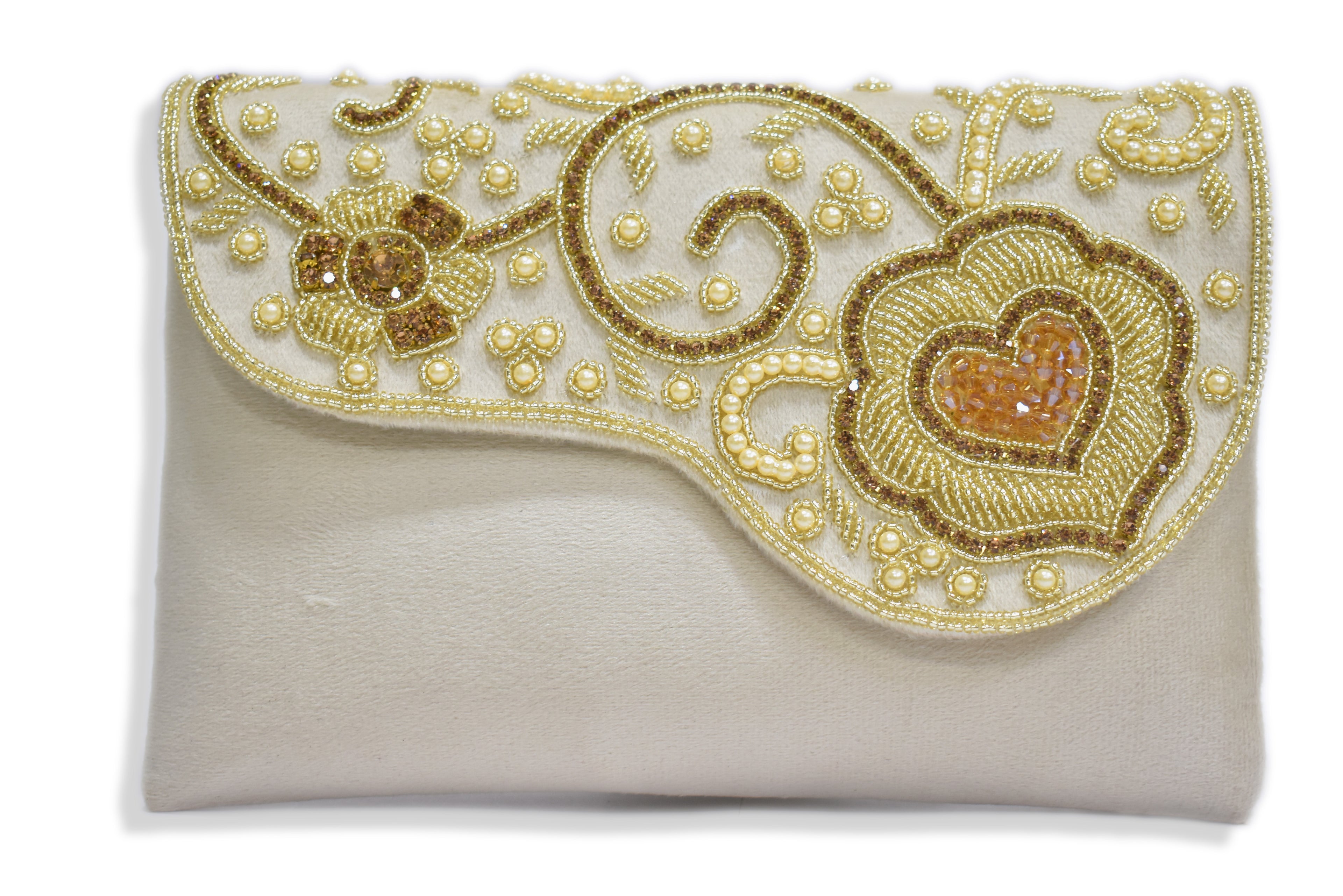 White Gold Embroidered Clutch