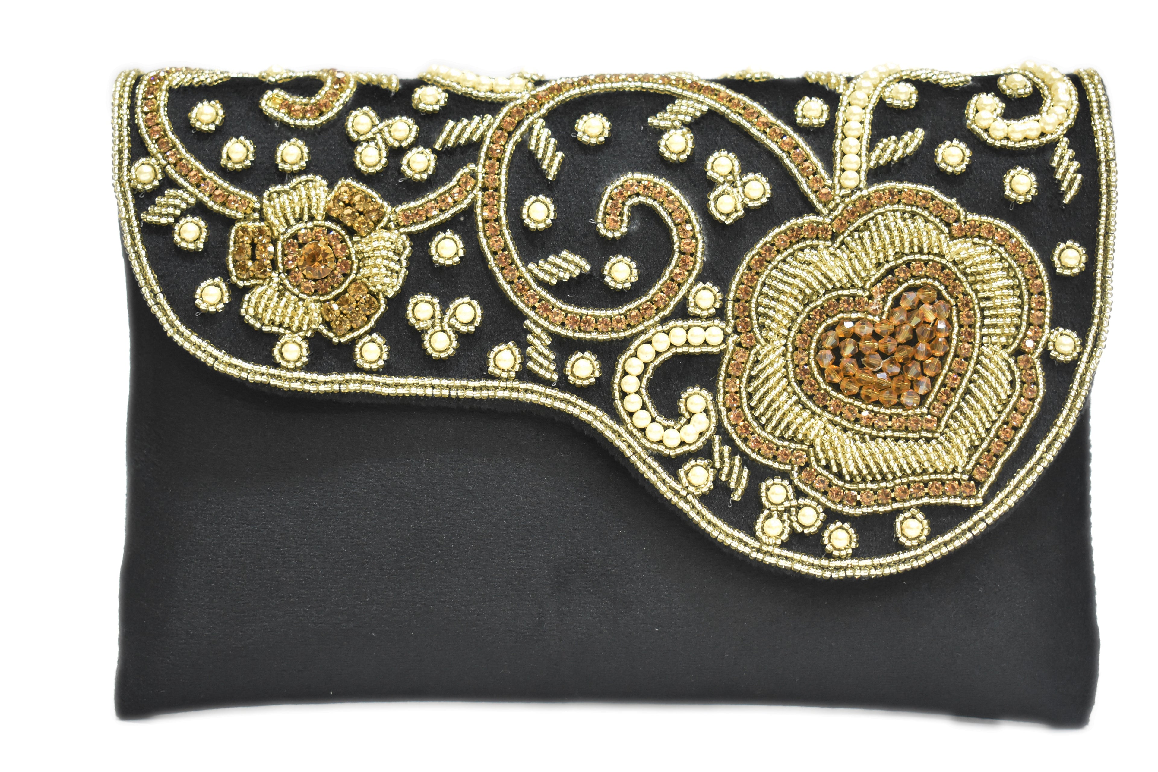 Black Gold Embroidered Clutch
