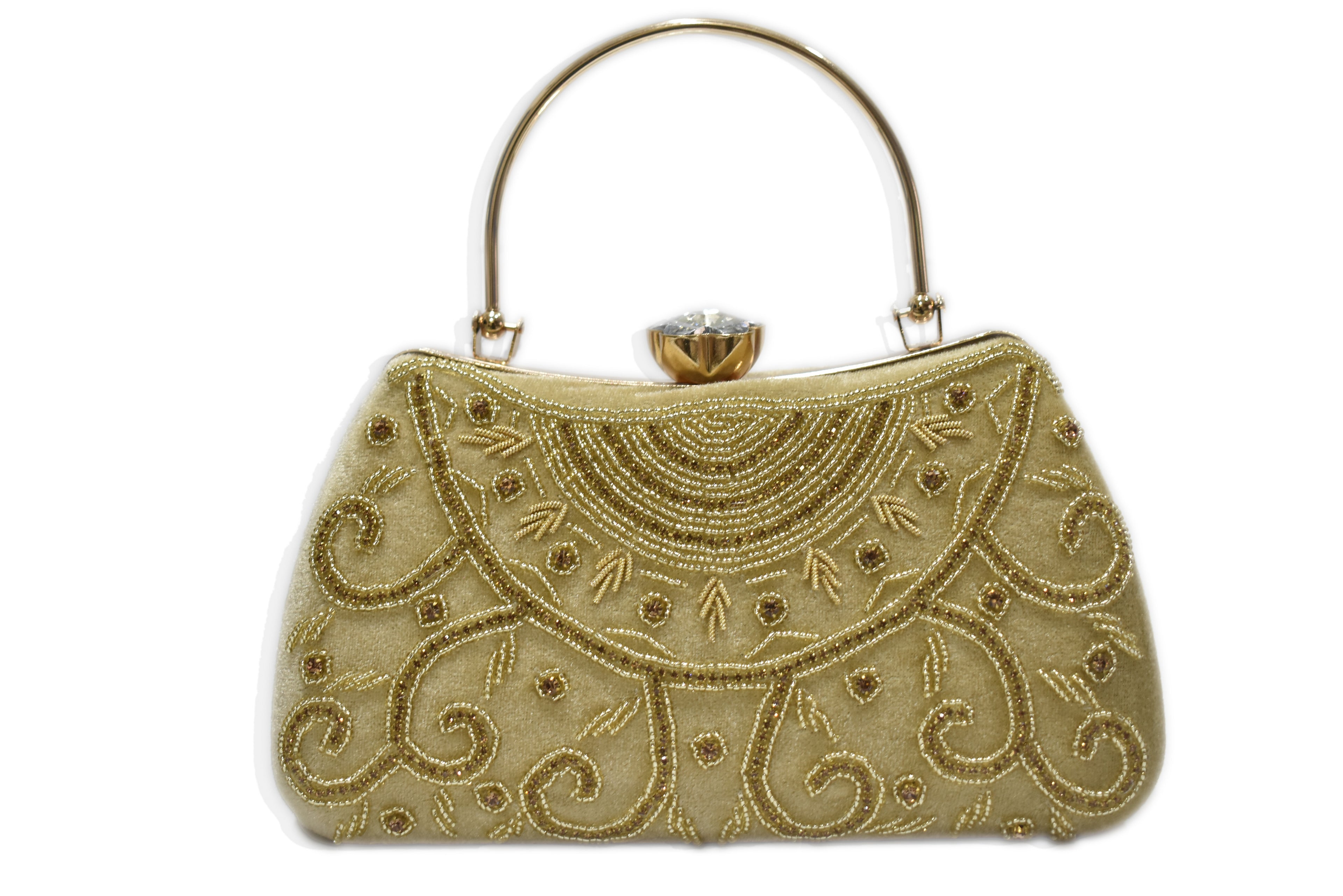 Golden Embroidered Handle Clutch