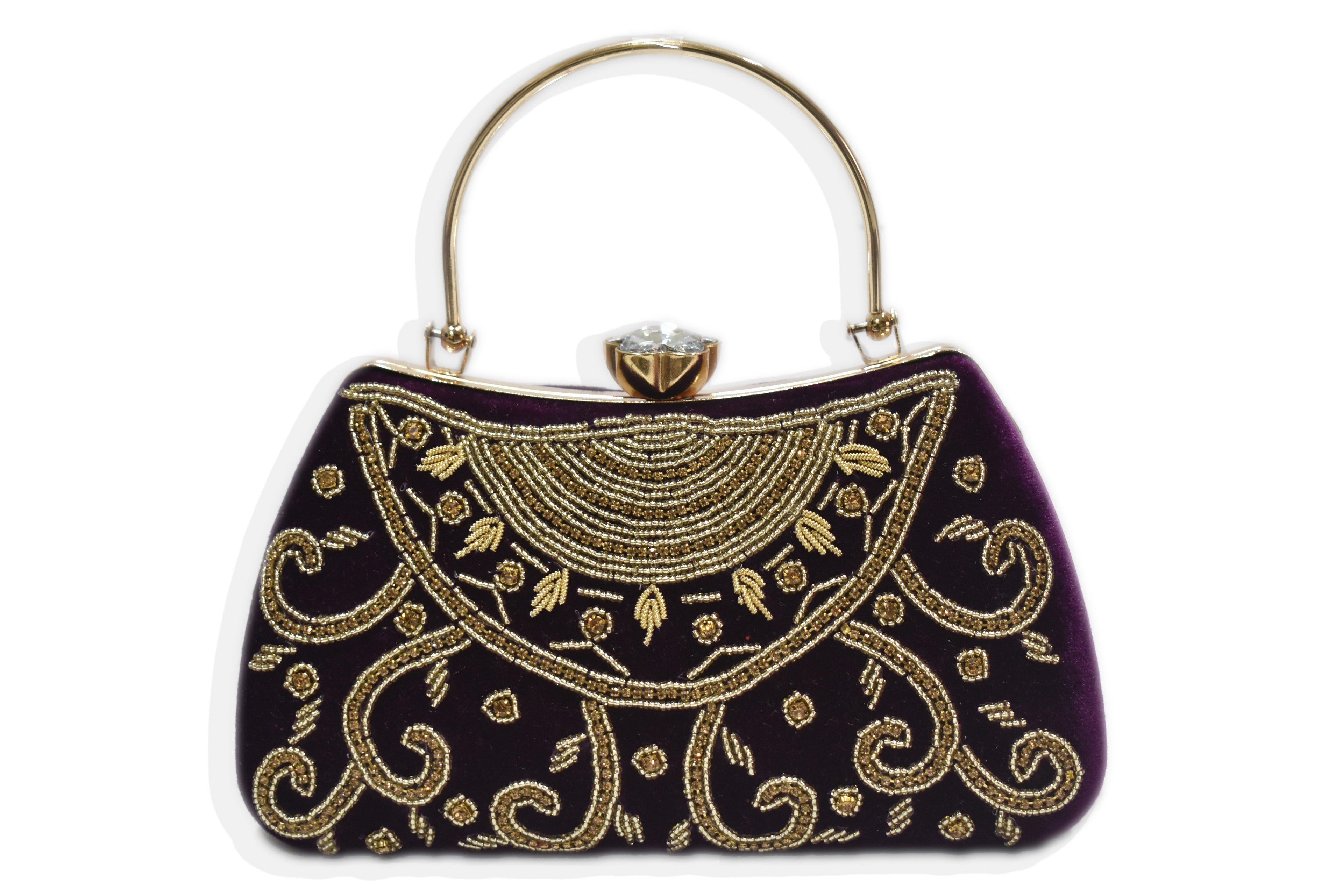 Black Embroidered Handle Clutch