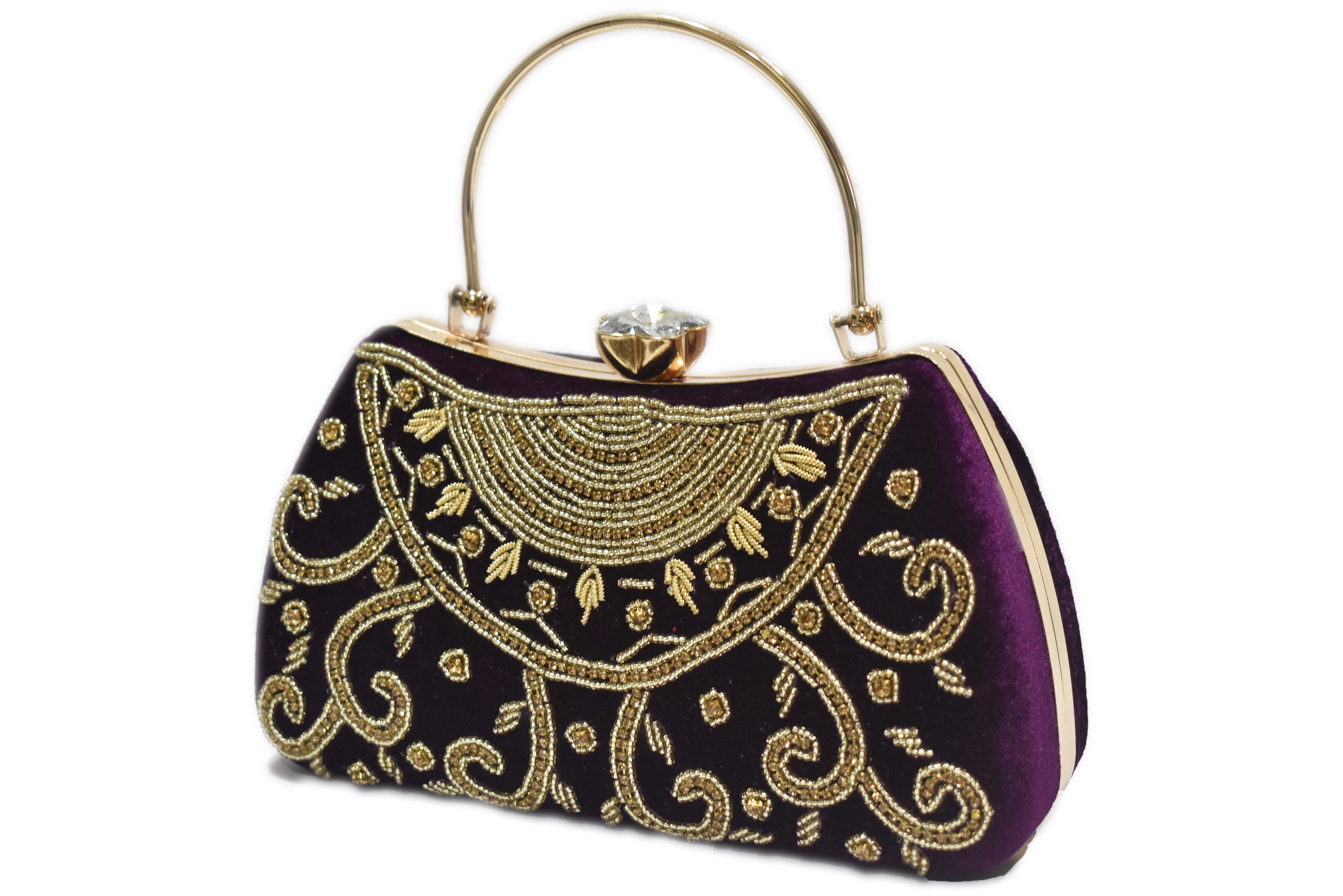 Black Embroidered Handle Clutch