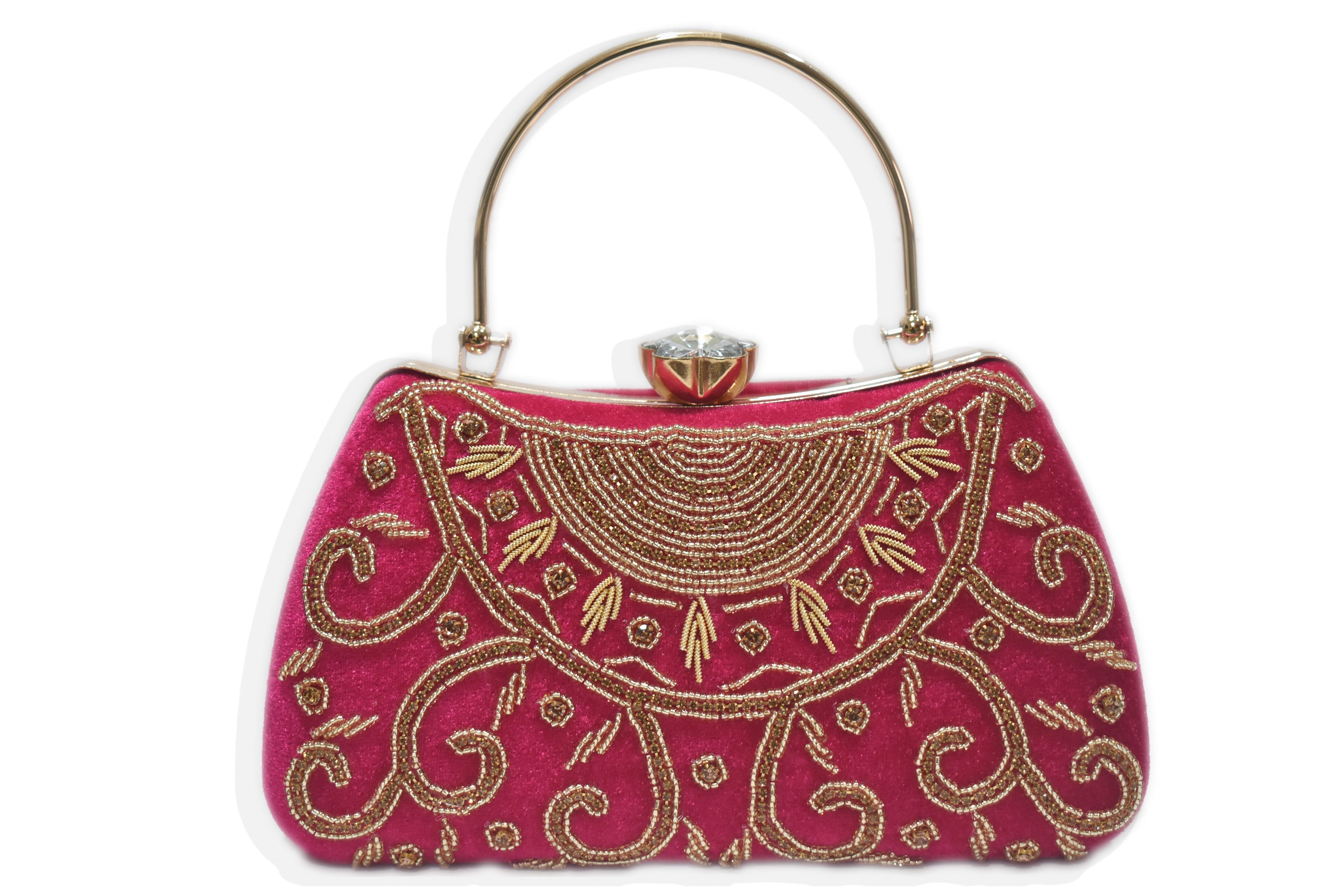 Pink Embroidered Handle Clutch