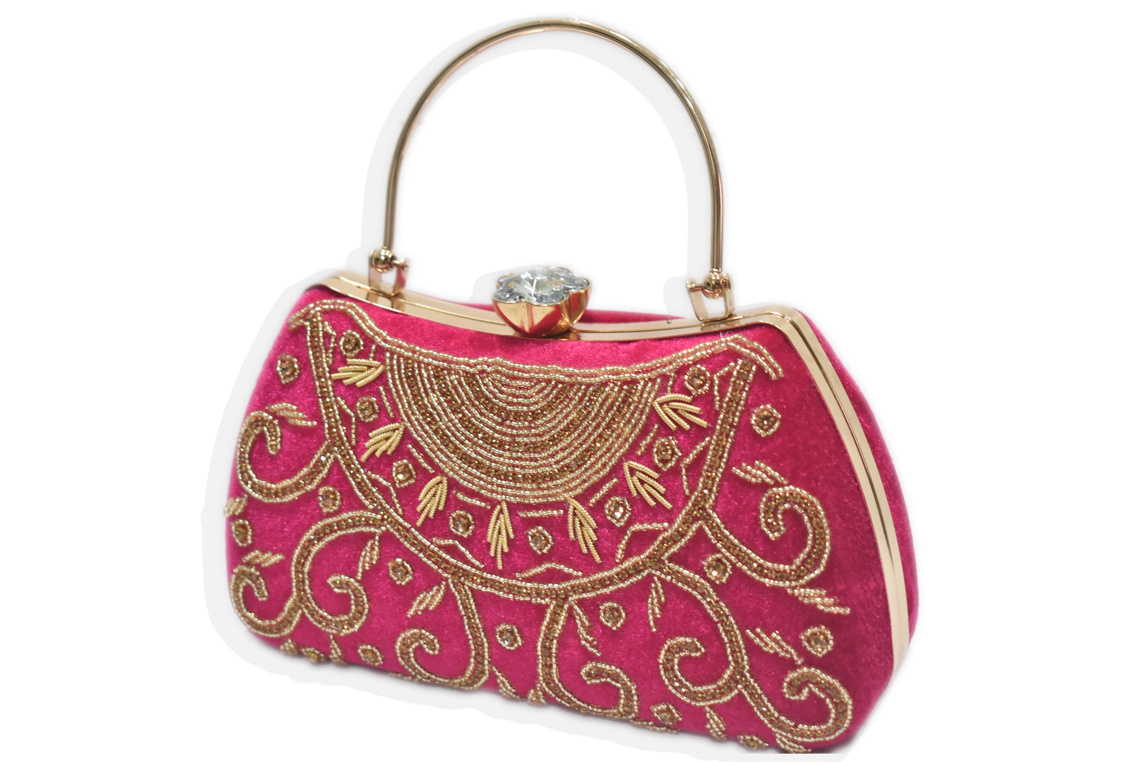 Pink Embroidered Handle Clutch