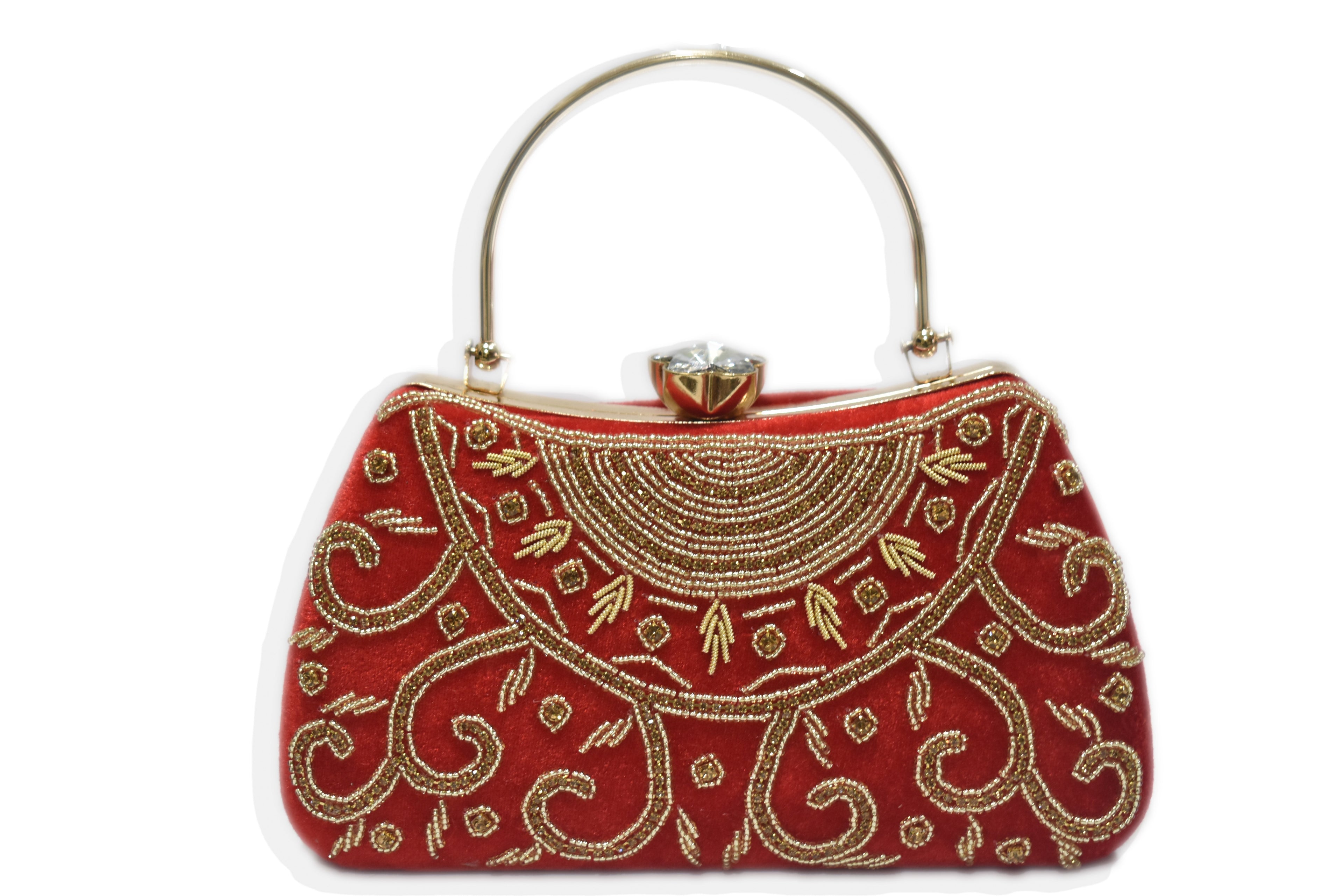 Red Embroidered Handle Clutch