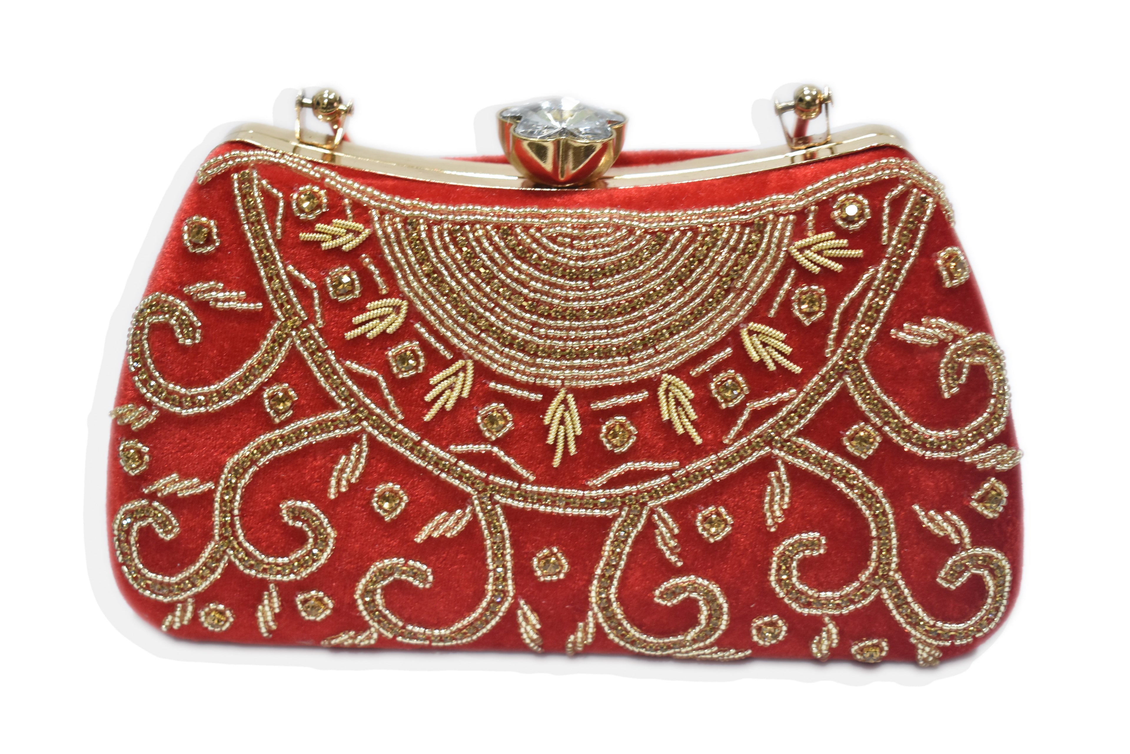 Red Embroidered Handle Clutch