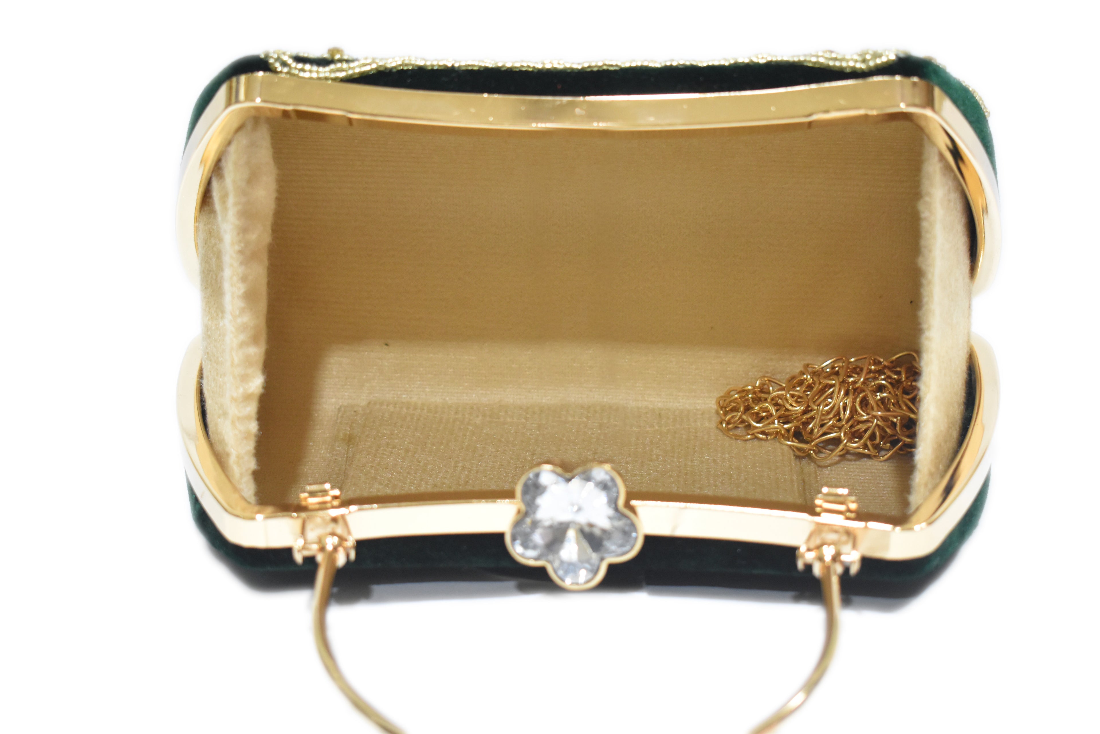 Green Embroidered Handle Clutch