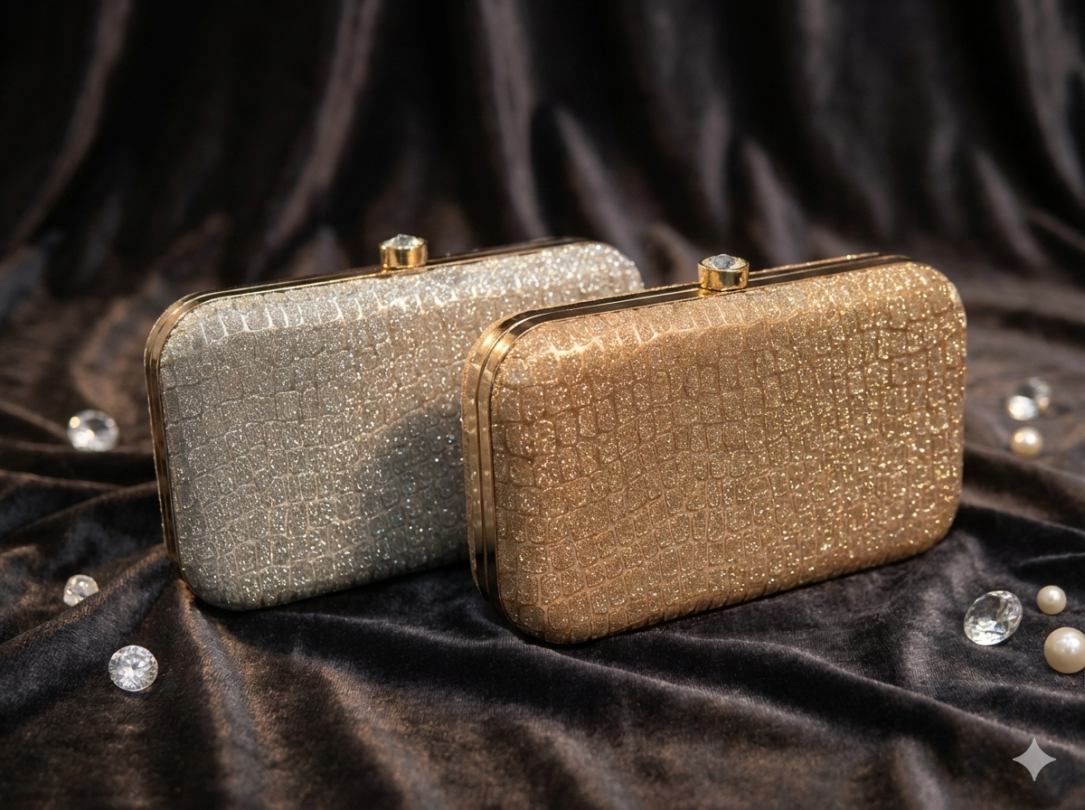 Silver Embossed Metallic Clutch